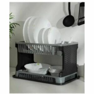 Royalford Multipurpose Double Layer Kitchen Rattan Dish Drainer Grey_Black 44cm (3)