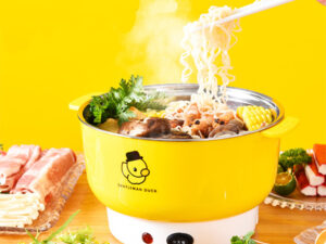 Stainless Steel Mini Electric Cooker 18L Hotpot Noodles Rice Steamer Egg Boiler Soup Pot Direct Power Yellow