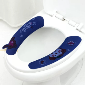 Bath Bliss Blue Cartoon Toilet Seat Pad Washable Universal Adhesive Install Soft Warm Polyester Material Storage And Living