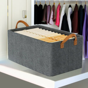 Foldable Gray Fabric Storage Basket Multipurpose Organizer for Clothes Wardrobe and Living Spaces Easy to Assemble Portable and Moisture-Proof