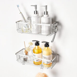 YOHOM Adhesive Shower Caddy Shelf for Bathroom Wall Plastic Shampoo Holder for Shower Storage Organizer Caddy Basket White