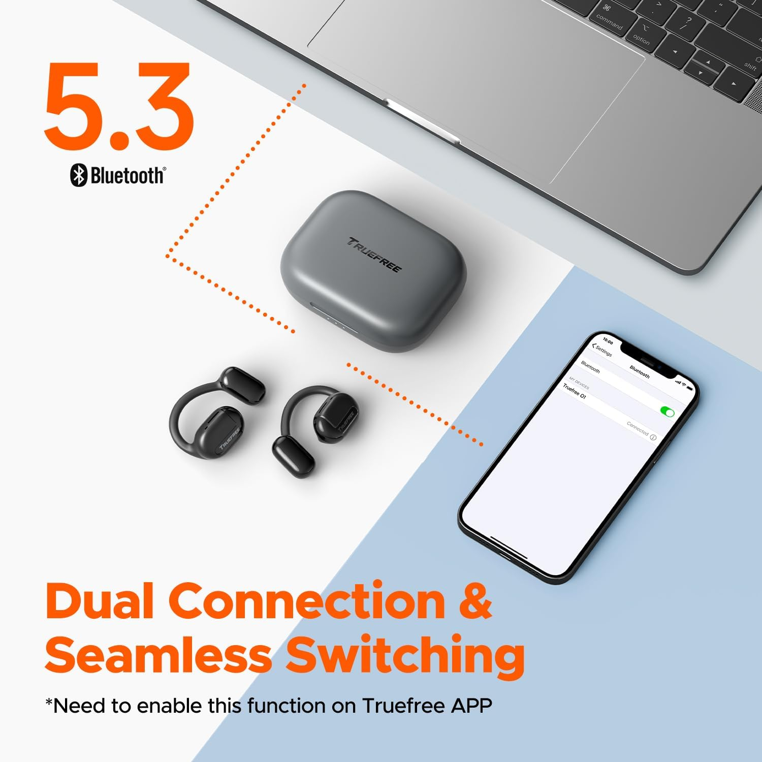 Truefree Open Ear Bluetooth 5.3 Headphones, Wireless Earbuds with Earhooks,  ENC Noise-Cancellation, Immersive Stereo Sound by 16.2mm Driver,4 Mics